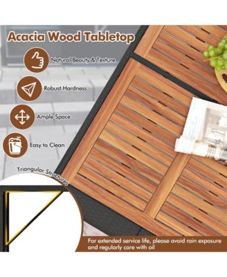 7 Pieces Patio Bar Set w/ Acacia Wood Tabletop & Removable Cushions Outdoor