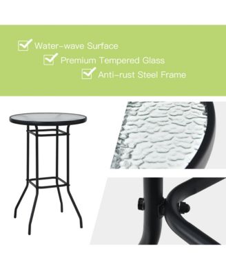 3PCS Patio Bar Set Outdoor Bistro Set w/ 2 Stools & 1 Tempered Glass Table