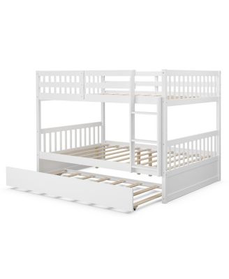 Full over Full Bunk Bed Platform Wood Bed Captain's Bed w/ Trundle & Ladder Rail