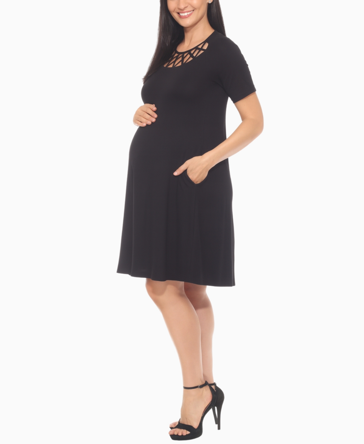 White Mark Women's Crisscross Neckline Maternity Dress In Black