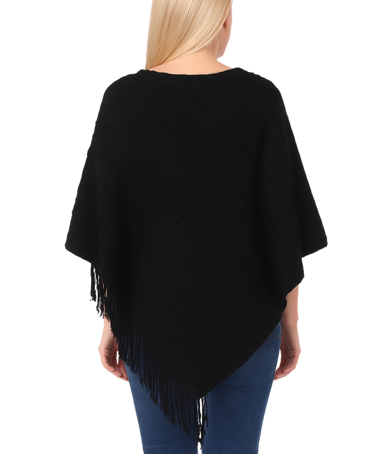 White Mark Women's Lightweight Textured Knit Poncho Sweater In Black