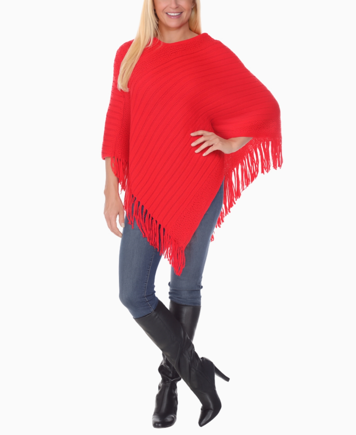 White Mark Women's Pullover Knit Poncho Sweater In Red