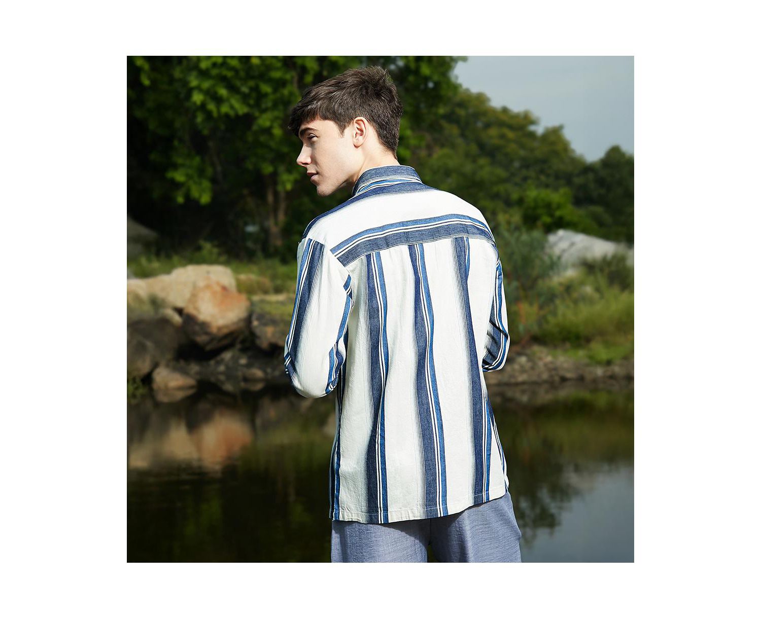Men's Shadow-Striped Oversized Shirt.