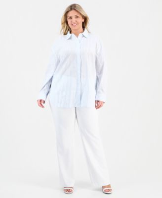Plus Size Striped Button-Front Shirt