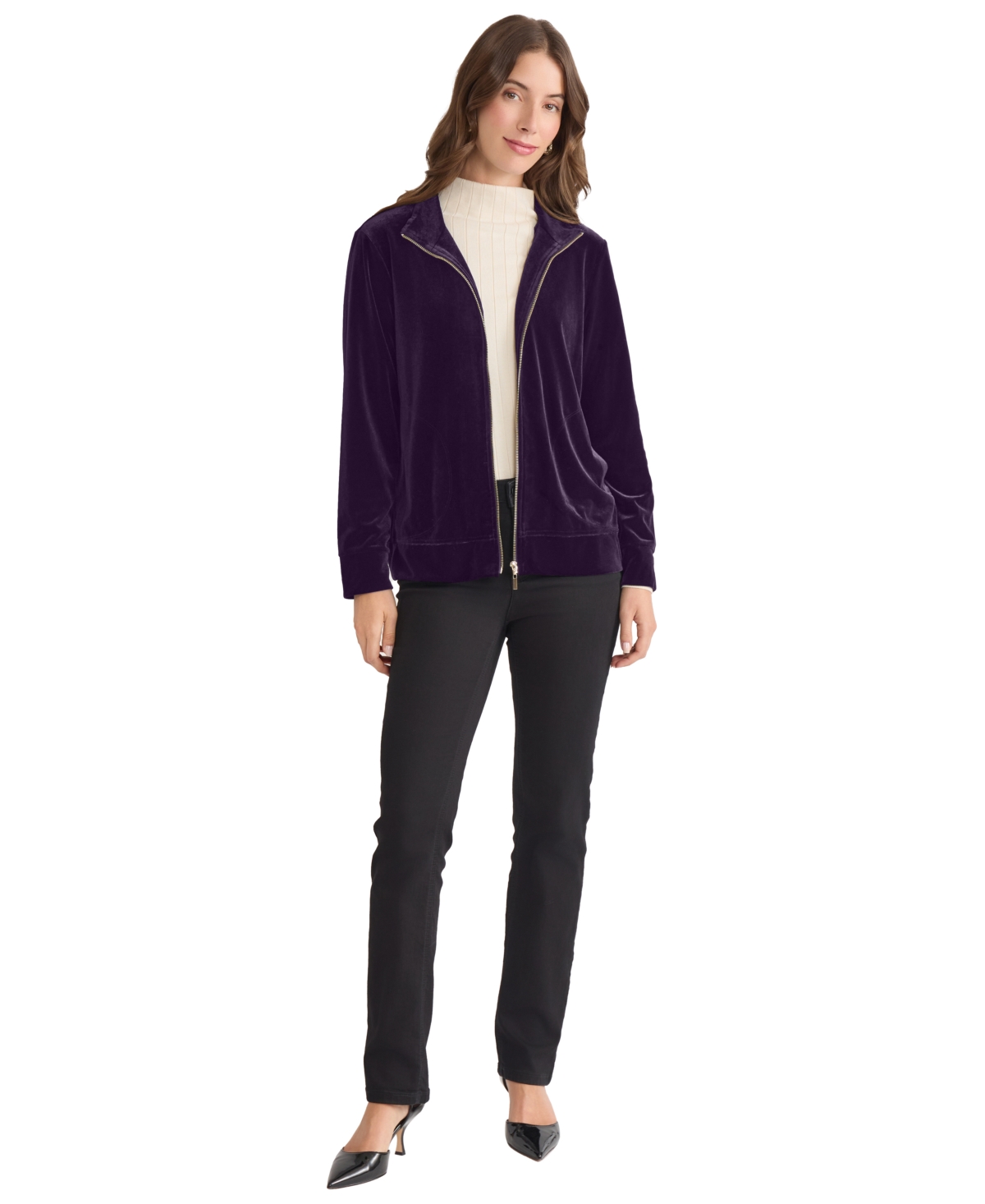 Jones New York Velour Jacket In Purple