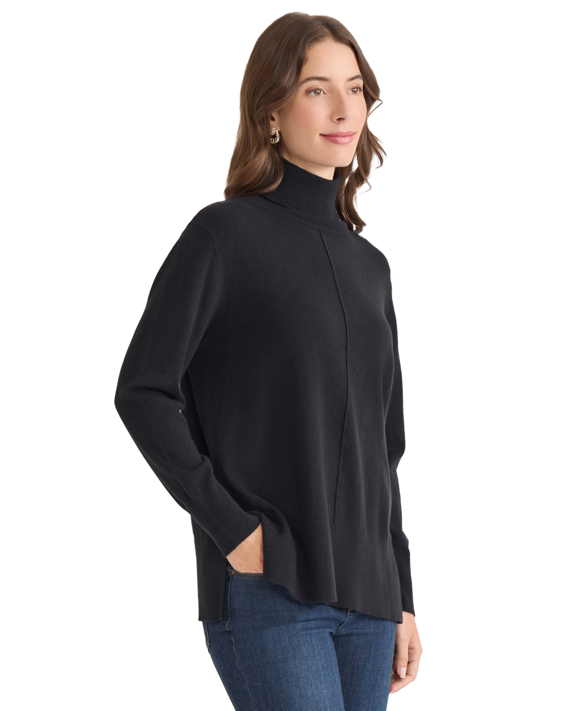Jones New York Turtleneck Seam Front Bouclé Sweater In Black