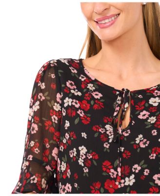 Women's Printed Split Tie Neck Top