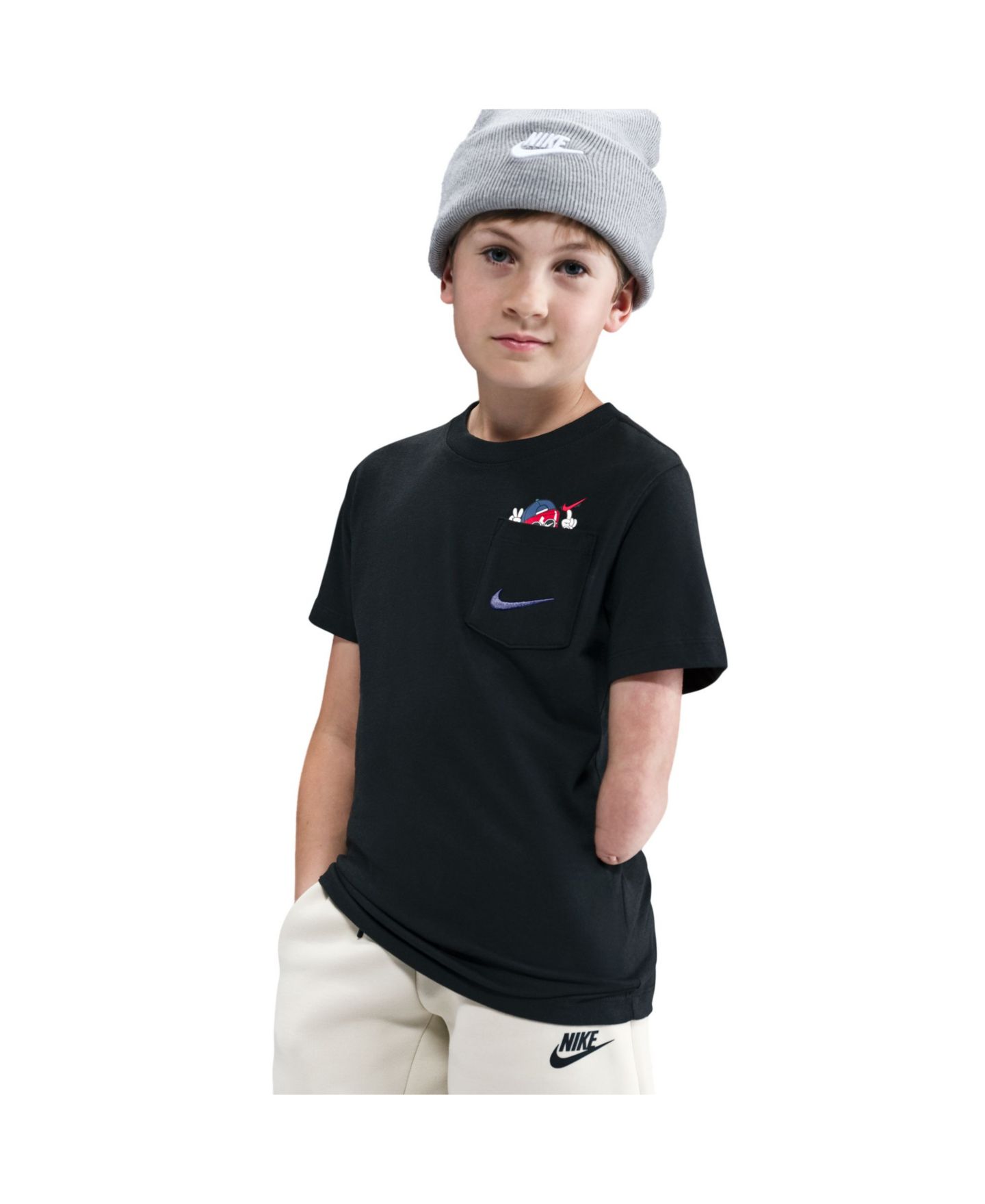 Футболка Nike Sportswear Cotton Pocket Graphic T-Shirt для мальчиков, цвет: Чёрный — фото 3