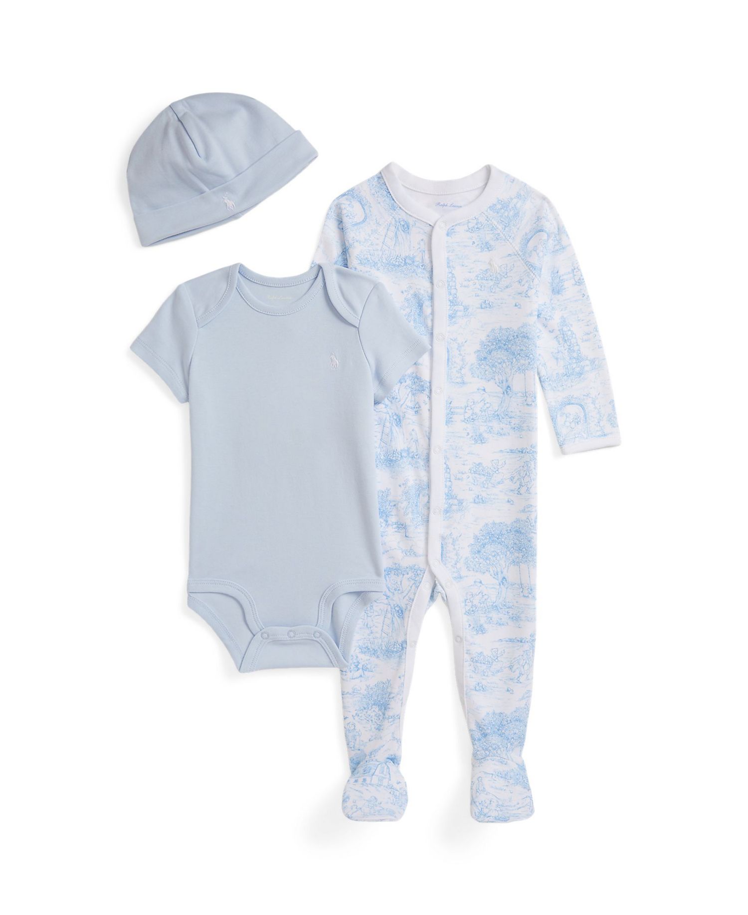 Baby Boys' and Baby Girls' Toile Bodysuit, Coverall and Hat, 3-Piece Set