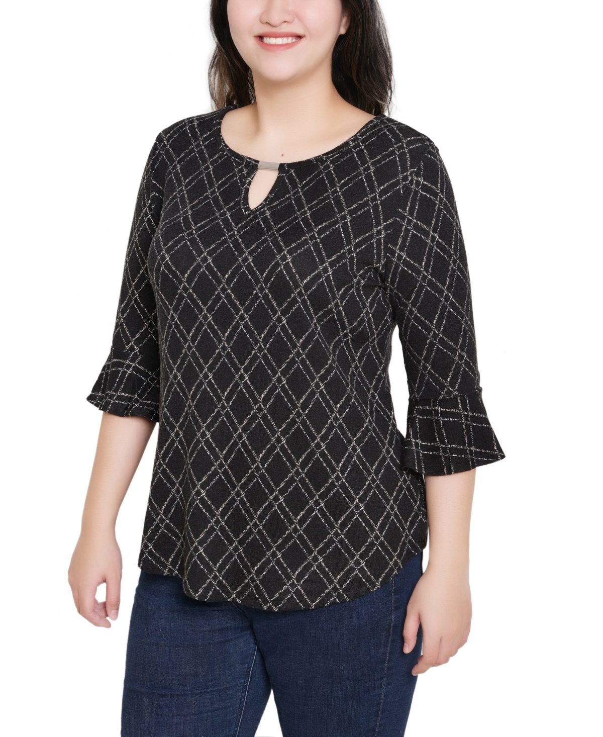 Ny Collection Women's 3/4 Bell Sleeve Pullover Top In Black