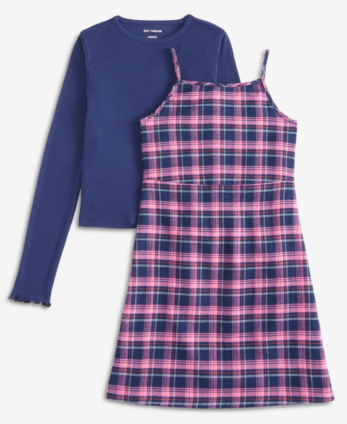 Epic Threads Girls 5-20 2-Piece Long-Sleeve T-Shirt and Plaid Dress Set, Macy's Exclusive