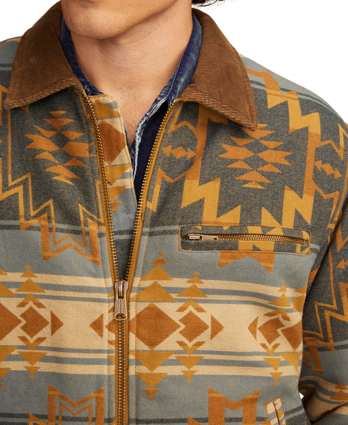 Lucky Brand Blanket Jacquard Cotton Zip-up Jacket In Multi