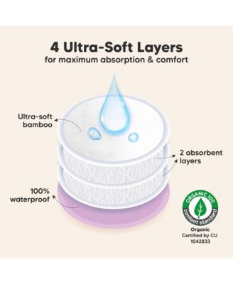 14pk Organic Nursing Pads, Washable Breast Pads + Wash Bag, Reusable Nipple Pads