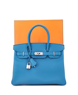 Pre-Owned HERMES Birkin 30 Handbag Blue Epsom with Palladium Hardware