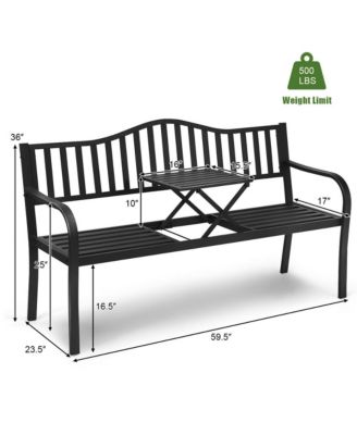 Park Yard Garden Bench Loveseat Outdoor Furniture w/ Foldable Center Table