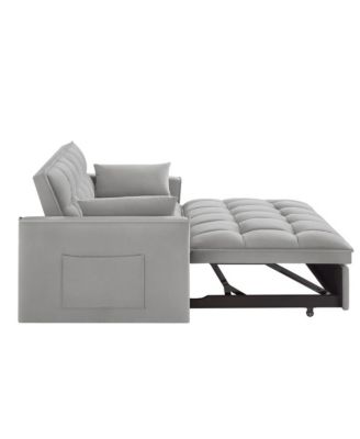 Modern Velvet Loveseat Sofa Bed with Storage & Pull-Out Bed, Compact Sleeper Couch with Adjustable Recline