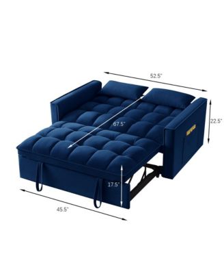 Modern Velvet Loveseat Sofa Bed with Storage & Pull-Out Bed, Compact Sleeper Couch with Adjustable Recline