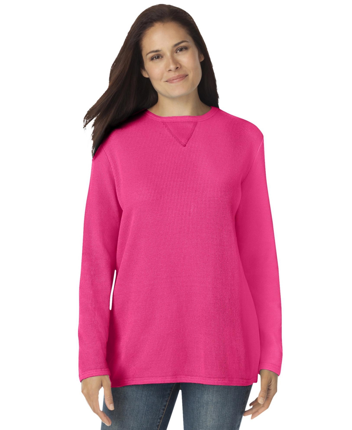 Woman Within Women's Within Waffle Thermal Sweatshirt - Raspberry sorbet