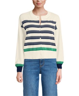 Women's Cropped Fine Gauge Crew Neck Cardigan Sweater