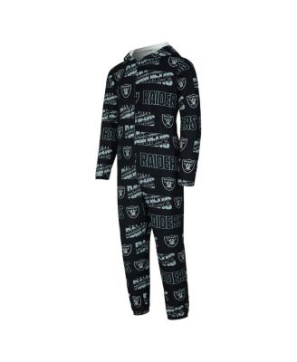 Concept Sport Men's Black Las Vegas Raiders Shuffle All-Over-Print Microfleece Full-Zip Union Suit