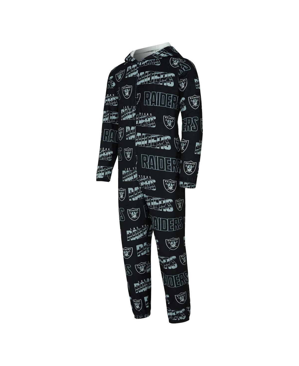Concepts Sport Concept Sport Men's Black Las Vegas Raiders Shuffle All-over-print Microfleece Full-zip Union Suit In Black