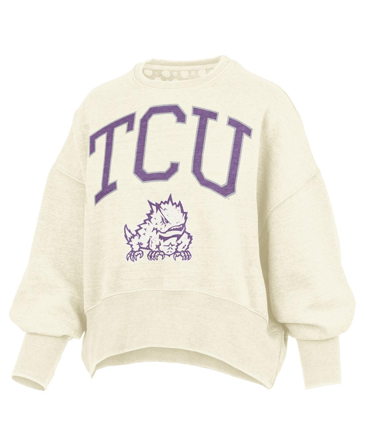 Pressbox Women's Natural Tcu Horned Frogs Oversized Waist-length Crewneck Sweatshirt In Neutral