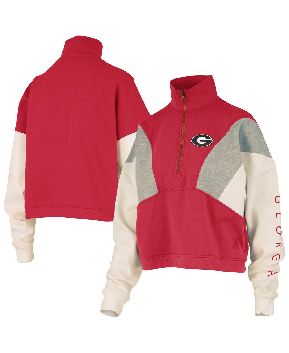 Pressbox Women's Red Georgia Bulldogs Ferrara Color Block Quarter-zip Sweatshirt In Red