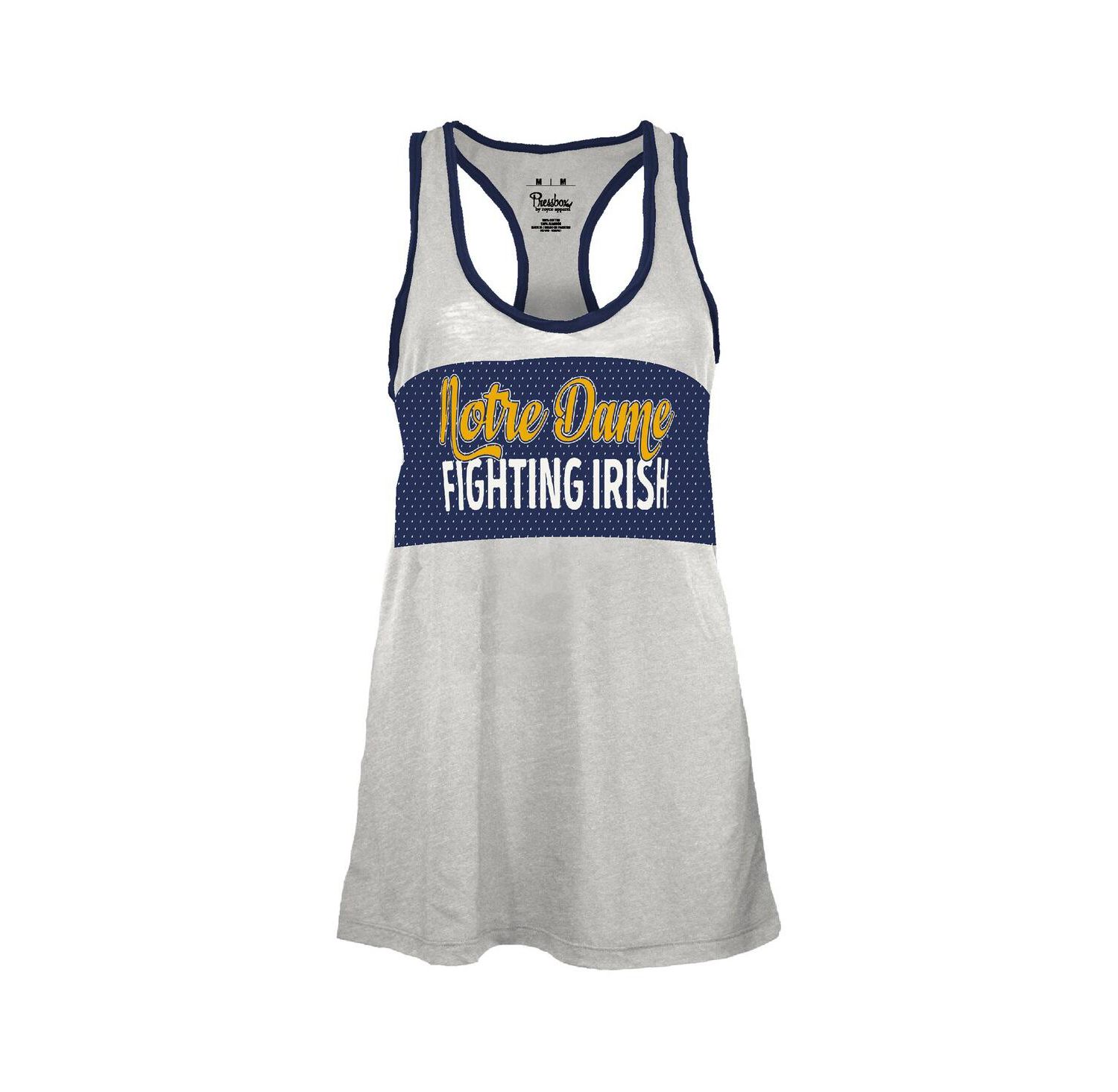 Women's White/Navy Notre Dame Fighting Irish Tracy Racerback Burnout Tank Top
