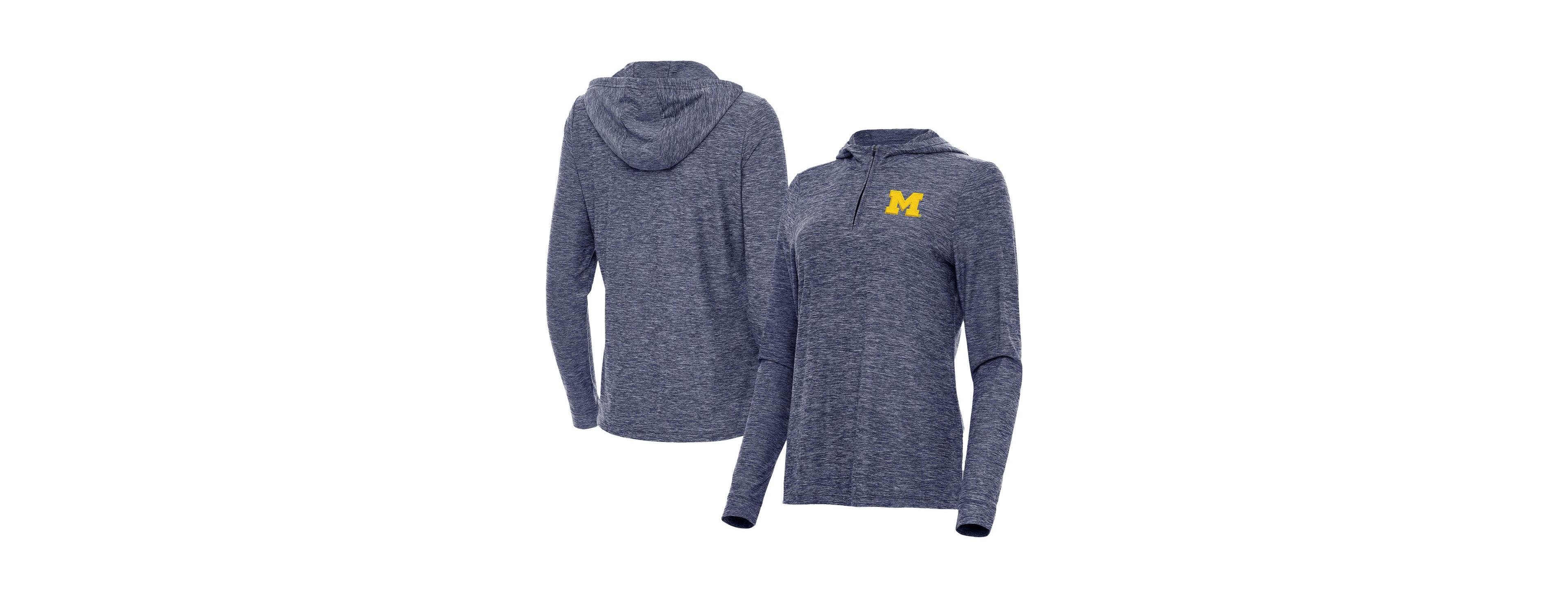 Antigua Women's Heather Navy Michigan Wolverines Daybreak Quarter-Zip Hoodie