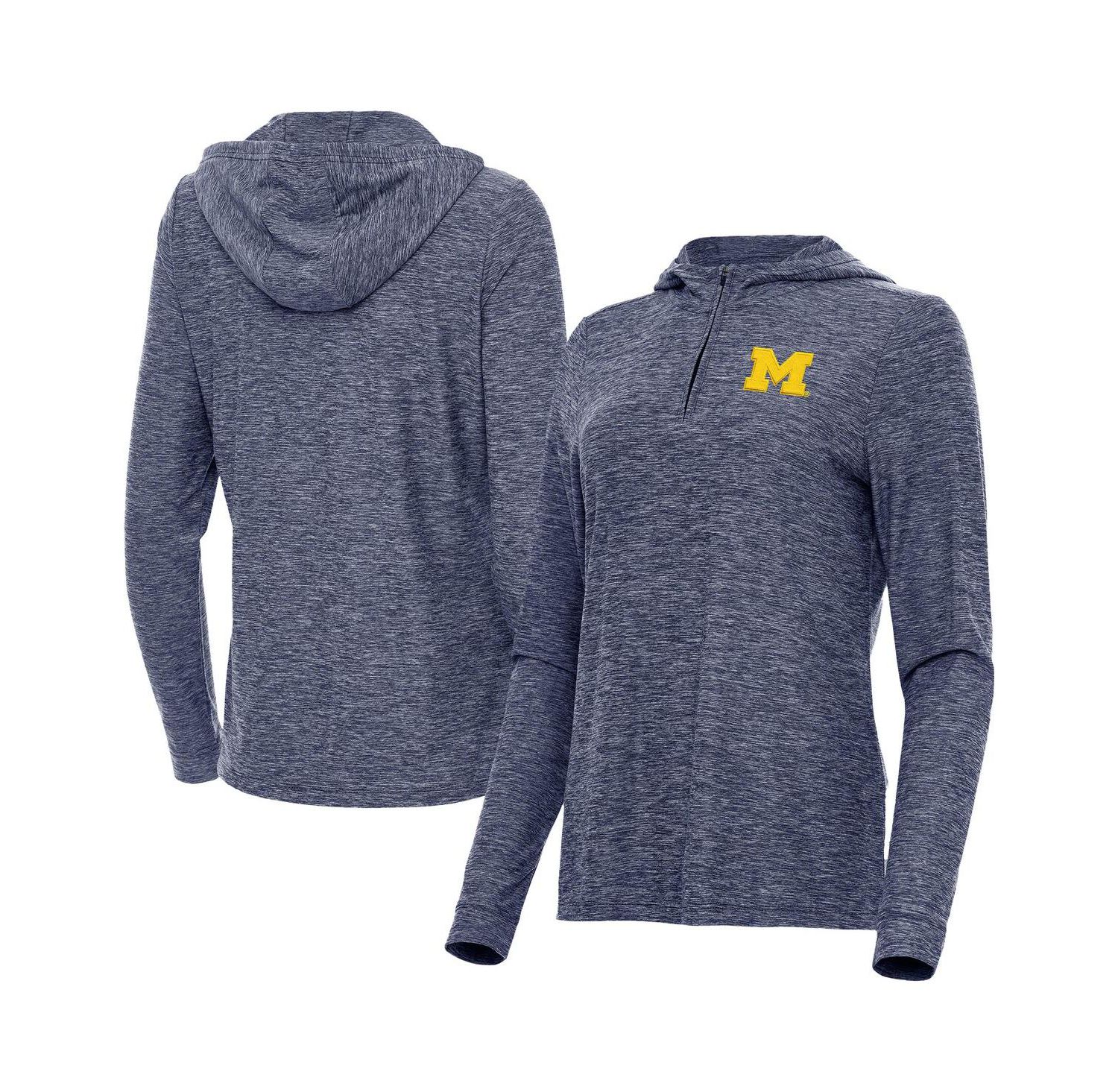 Women's Heather Navy Michigan Wolverines Daybreak Quarter-Zip Hoodie