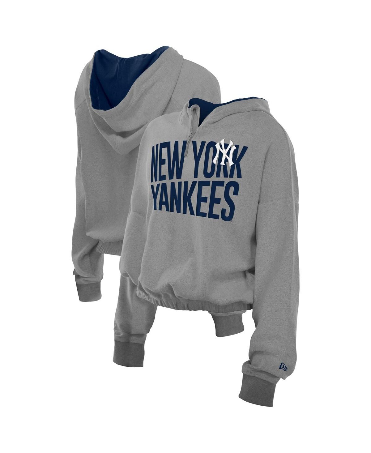 Мужская укороченная толстовка Heather Grey New York Yankees из французского махрового трикотажа с застежкой-молнией на четверть оборота