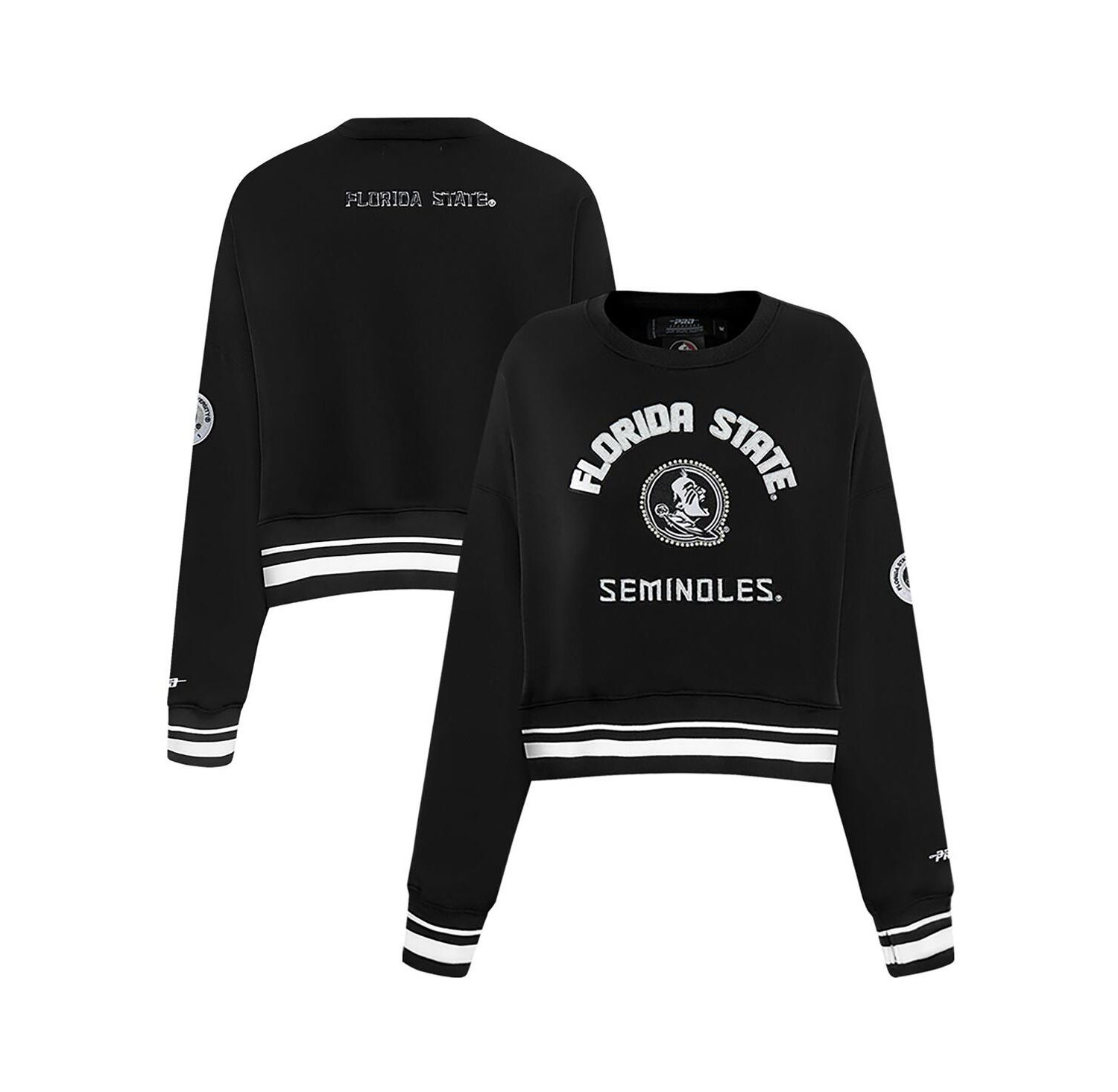 Women's Black Florida State Seminoles Cultivated-Pearl Cropped Pullover Sweatshirt