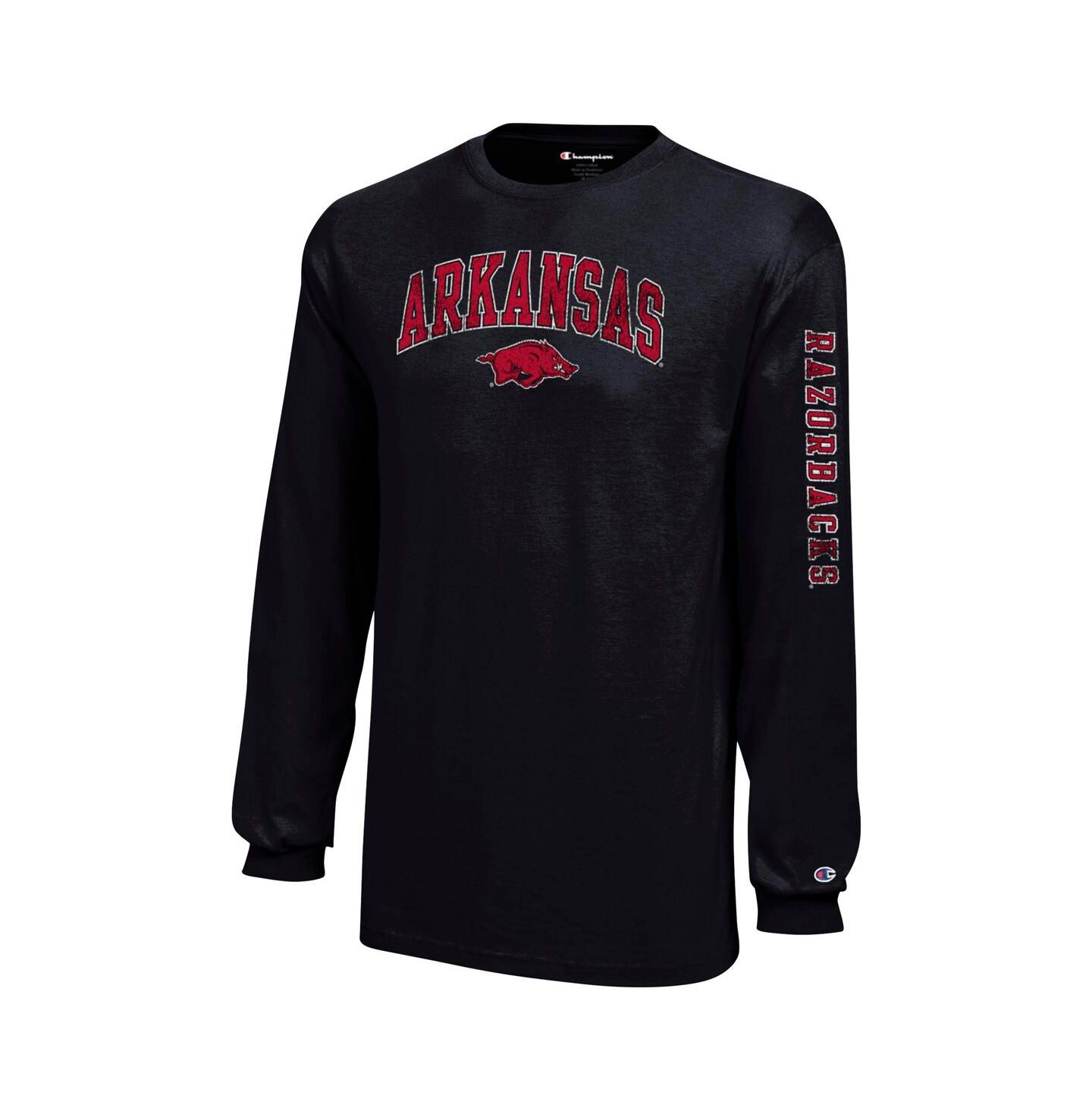 Детская футболка Champion Black Arkansas Razorbacks Distressed Arch Over Logo Long Sleeve — фото 3