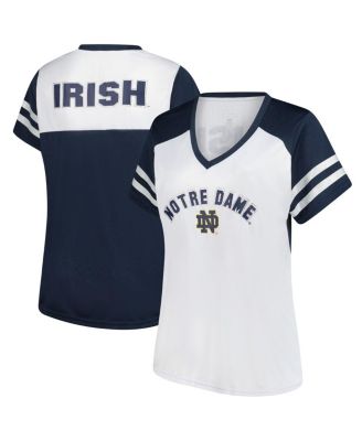 Fanatics - Women's White Notre Dame Fighting Irish Plus Size Rhinestone Glitter Sleeve Stripe V-Neck T-Shirt