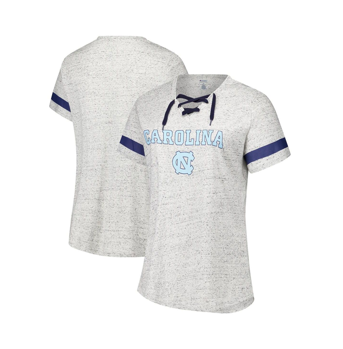 Женские футболки Fanatics Heather Gray North Carolina Tar Heels Plus Size Lace-Up V-Neck — фото 1