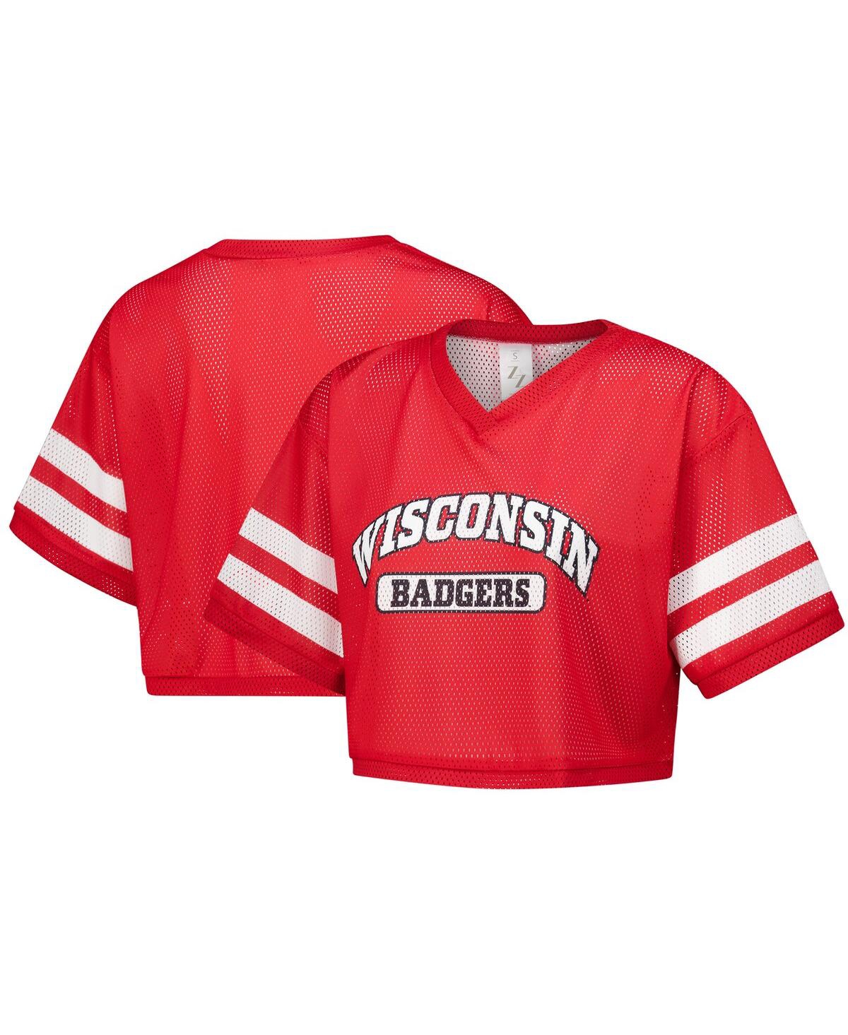 ZooZatz Women's Red Wisconsin Badgers Mesh Cropped V-Neck T-Shirt