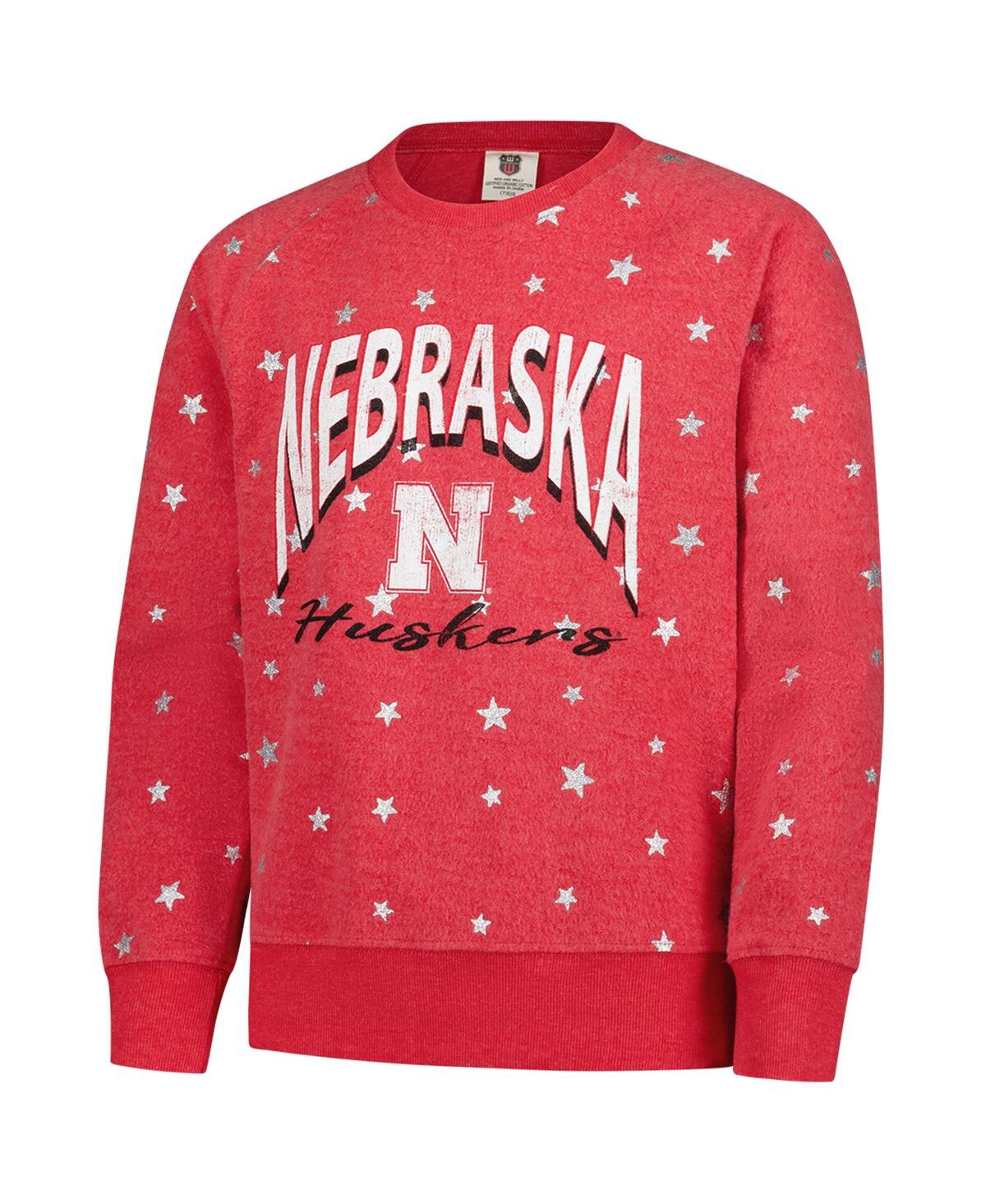 Wes & Willy Big Girls Scarlet Nebraska Huskers Shimmer Star Reverse Sweatshirt In Red