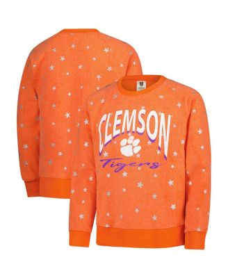 Wes & Willy - Big Girls Orange Clemson Tigers Shimmer Star Reverse Sweatshirt