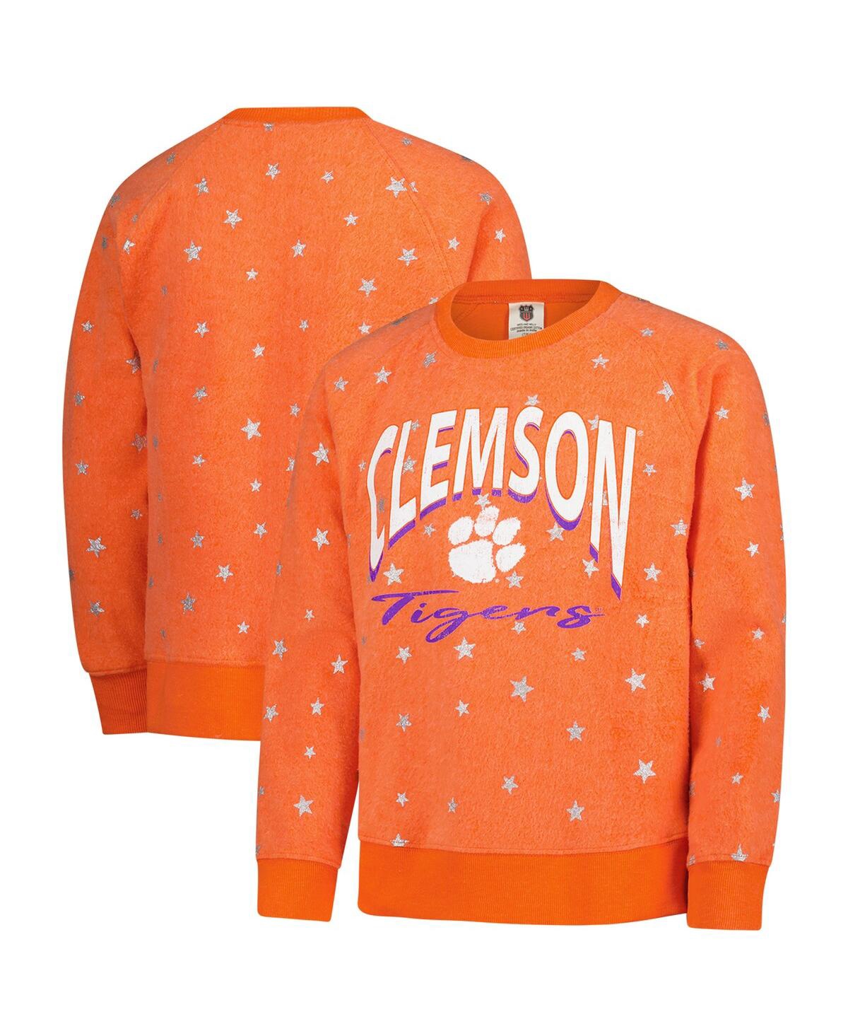 Wes & Willy Big Girls Orange Clemson Tigers Shimmer Star Reverse Sweatshirt In Orange