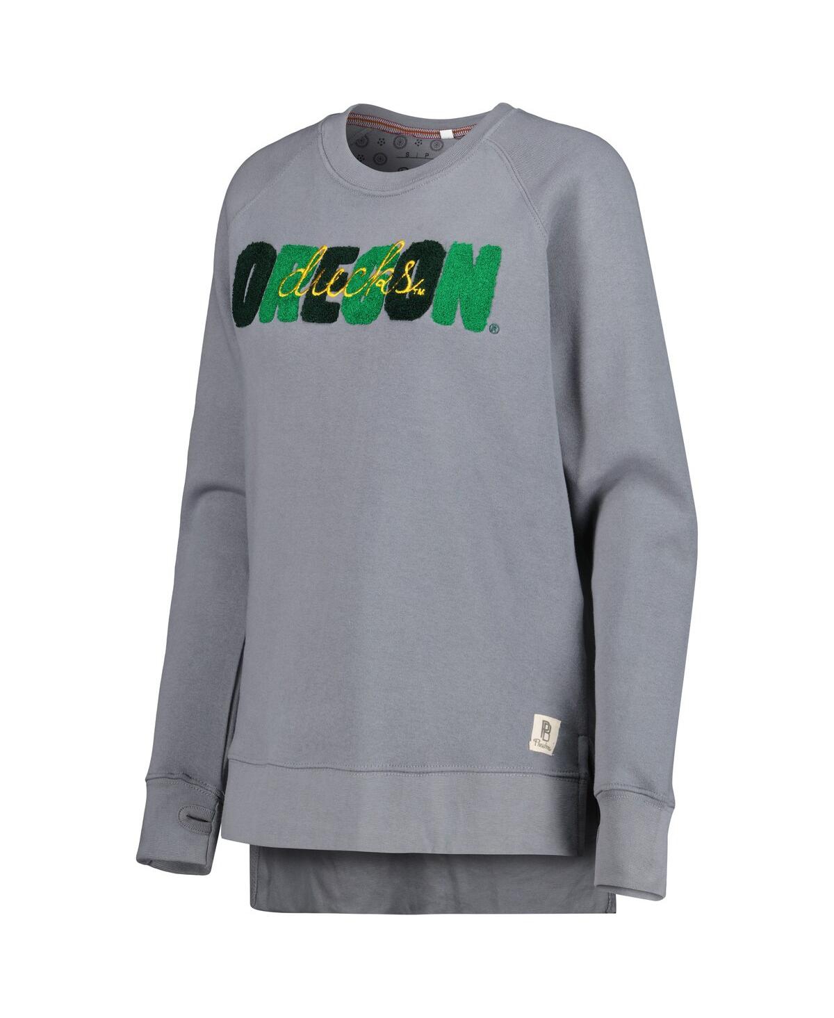 Pressbox Women's Gray Oregon Ducks Pinehurst Chenille Raglan Pullover Sweatshirt In Black