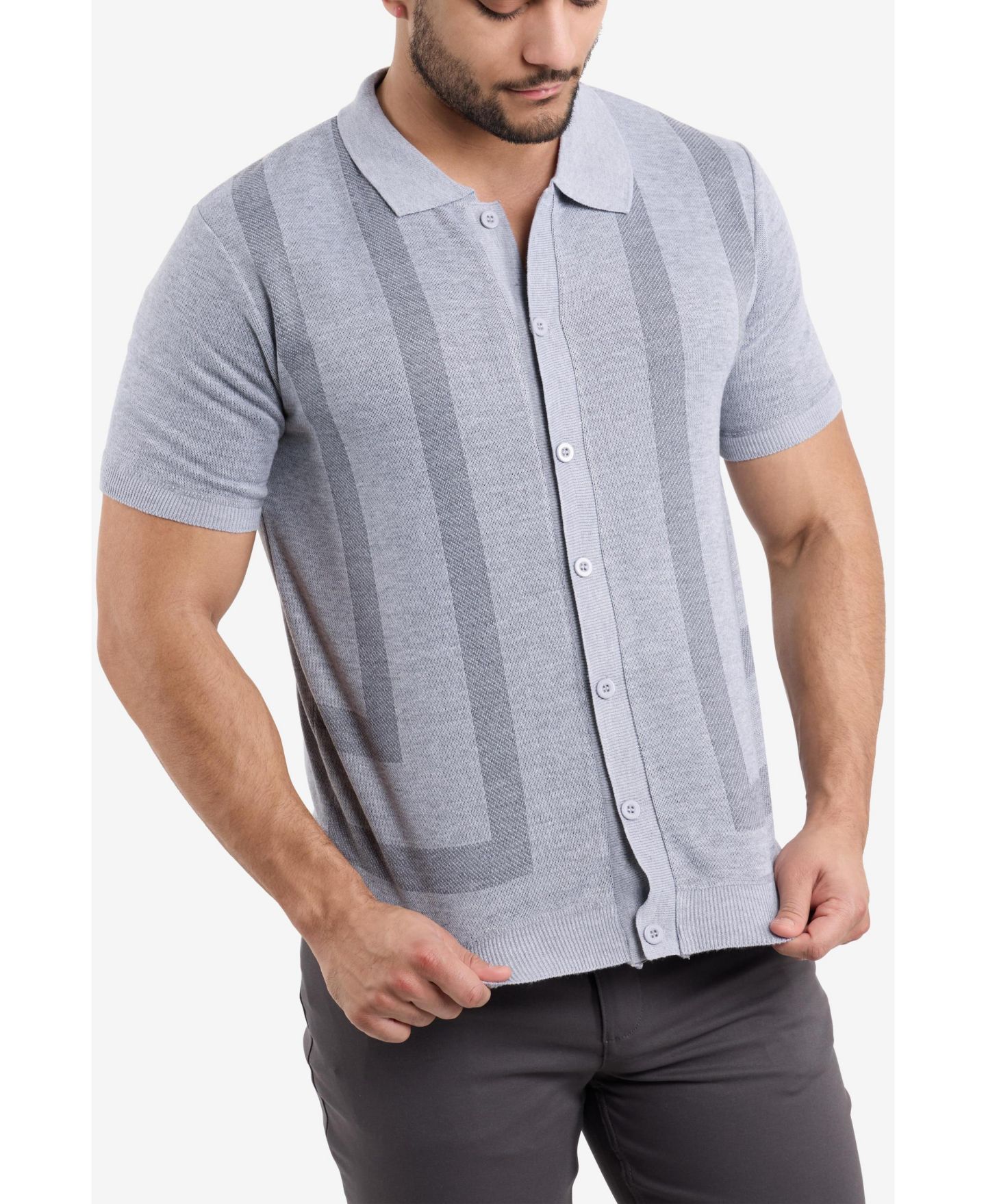 Мужской свитер SPRING + MERCER Button Down Short Sleeve, цвет: Серый — фото 6