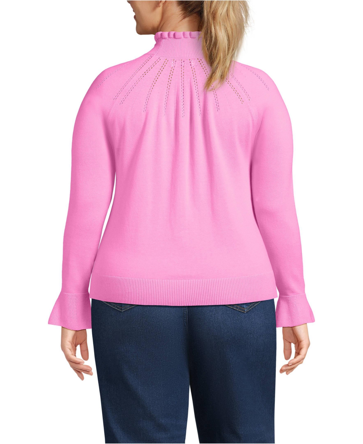 Lands' End Women's Plus Cotton Pointelle Turtleneck Sweater