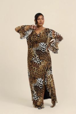 Women's Ruffle Leopard Print Maxi Dress
