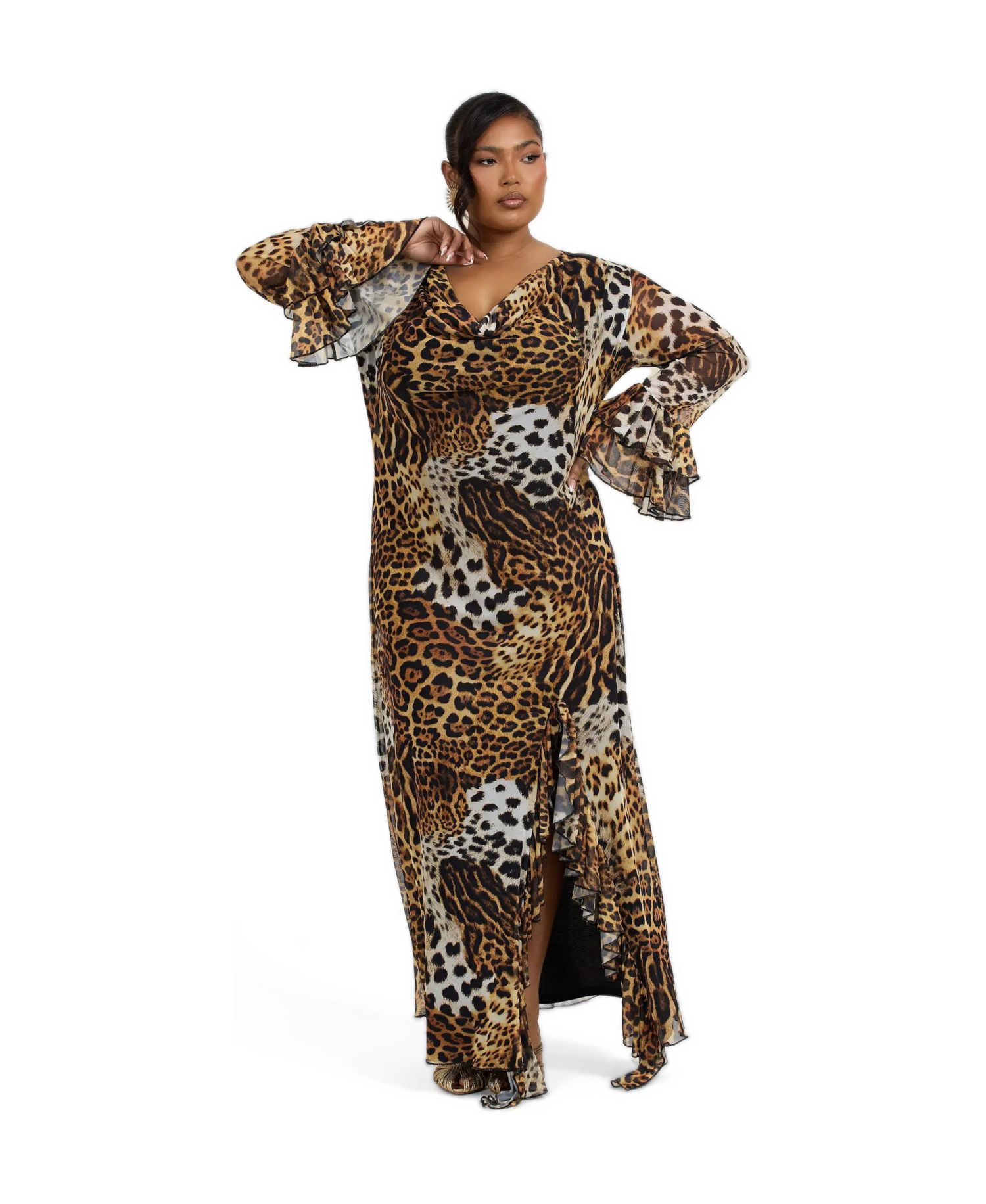 Women's Ruffle Leopard Print Maxi Dress