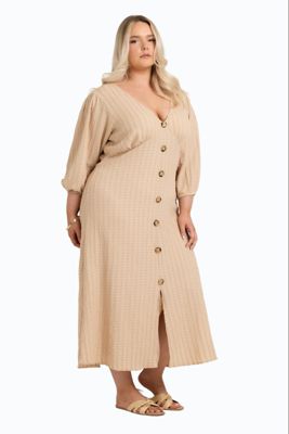Women's Balloon Sleeve Button Front Midi Dress