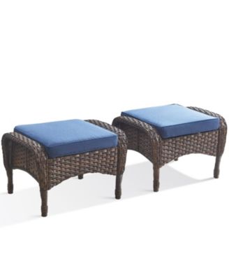SleekArm Wicker Outdoor Ottoman with Olefin Cushions Set of 2