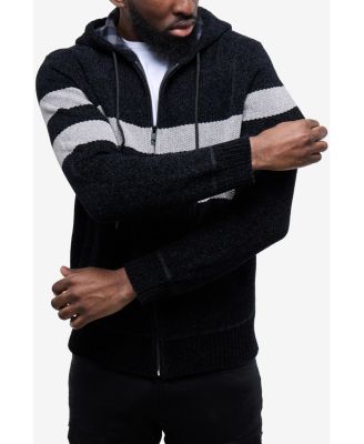 Men's Full Zip Hooded Sweater With Stripes And Flannel Lining