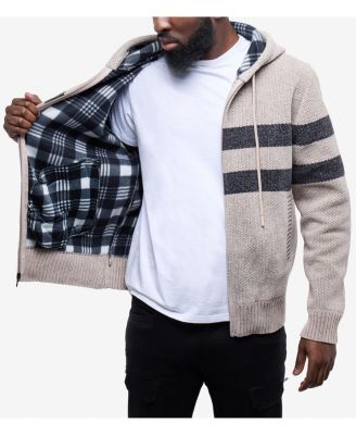 Men's Full Zip Hooded Sweater With Stripes And Flannel Lining
