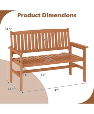 2-Person Patio Loveseat Garden Bench w/Slatted Backrest & Comfortable Armrests