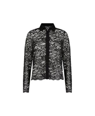 Womens Jena Lace Button Up Shirt - Black